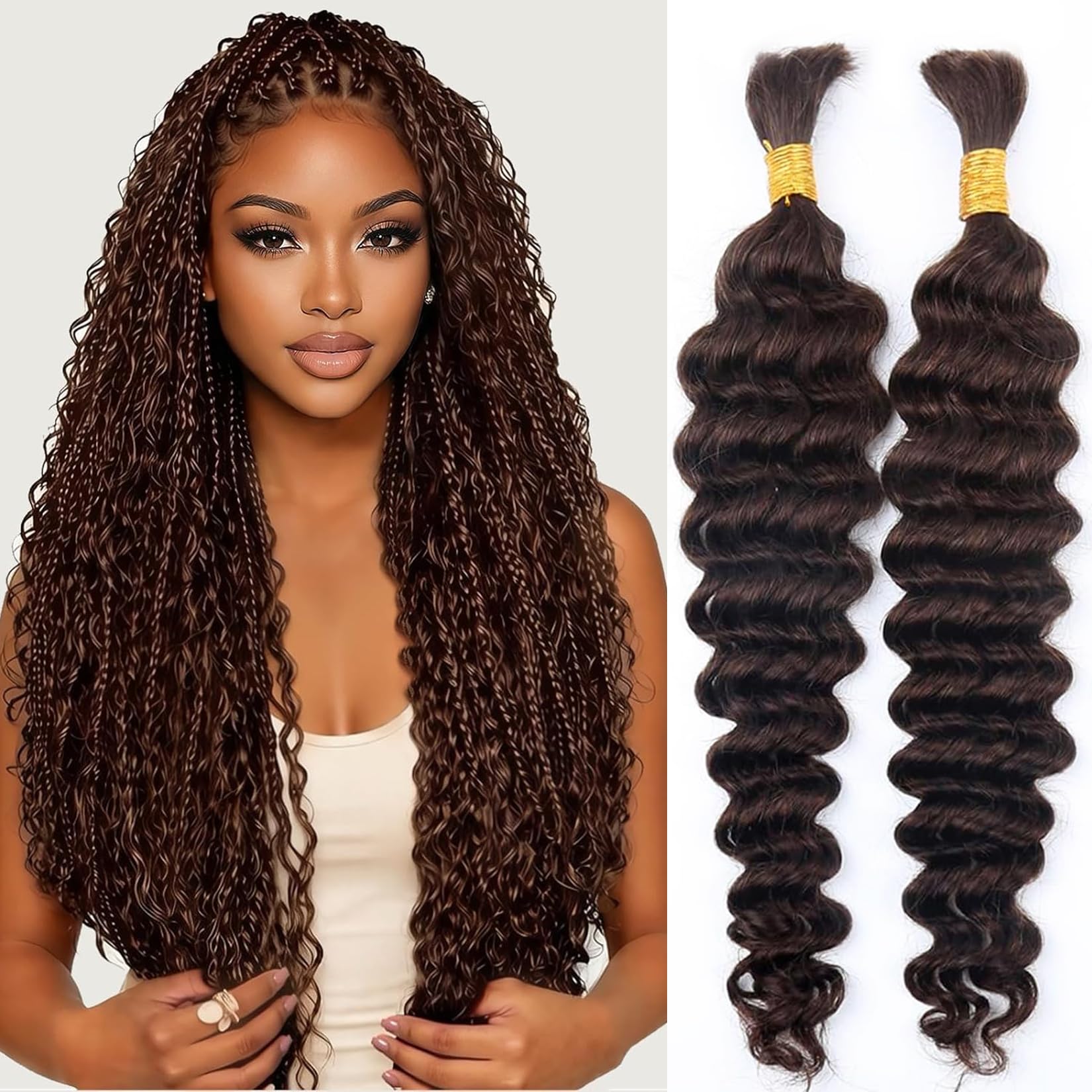Brown Human Braiding Hair for Boho Braids Echthaar für Boho‑Zöpfe 40cm