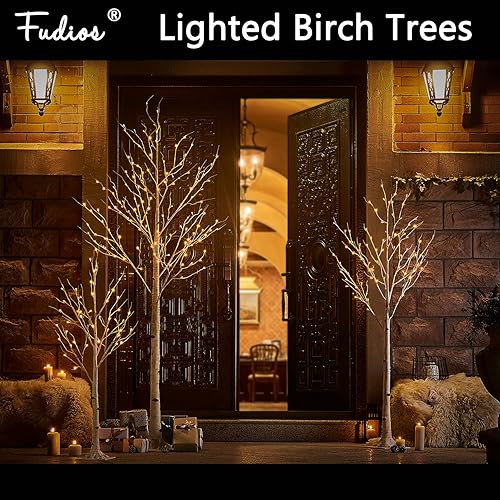 Miniatura 5 de Fudios Árboles iluminados para interiores de 4 pies con 160 luces LED de eucalipto artificial con luces para exteriores, planta falsa para