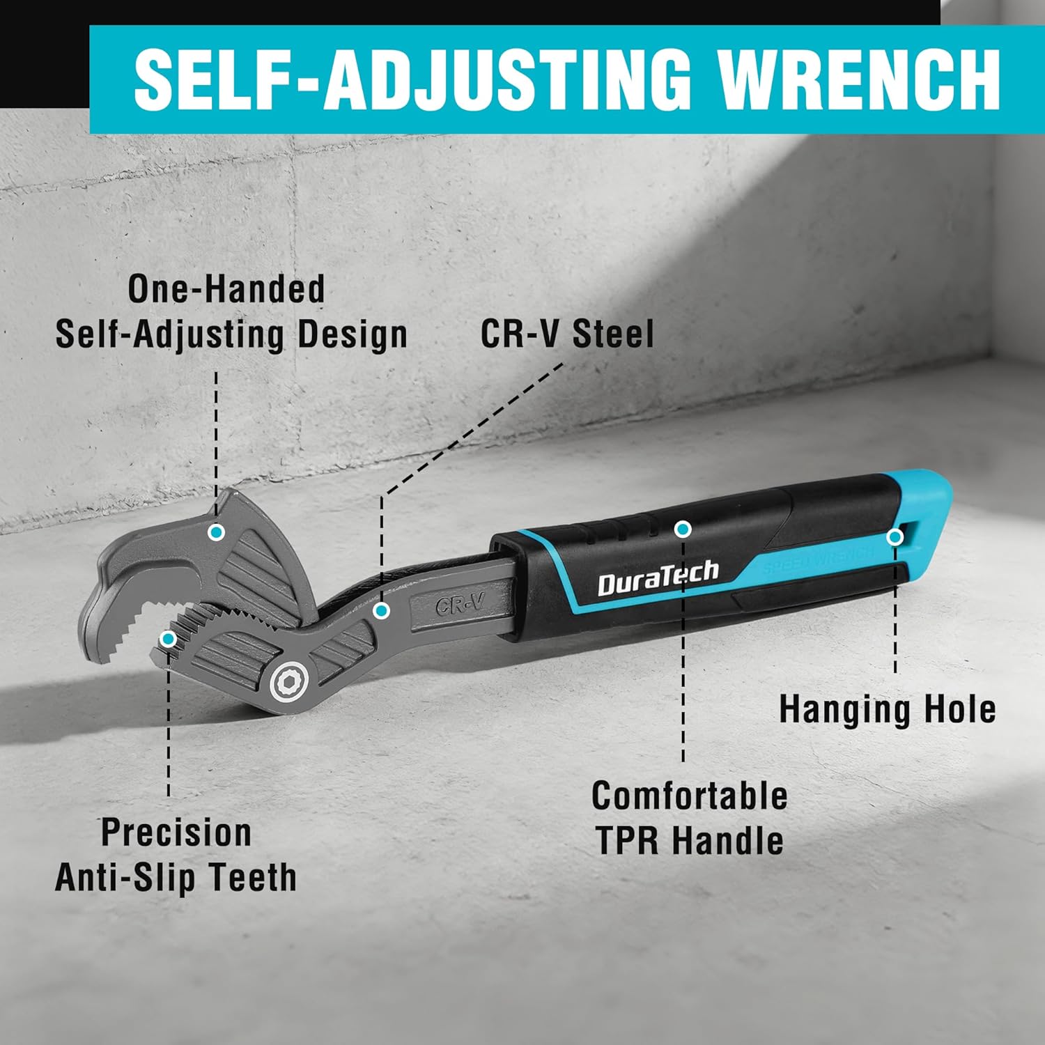 DURATECH 2 PCS Self-Adjusting Wrench Set, 8" & 12" Self-Locking Pipe Wrenches, Adjustable Size 3/8"-1-5/8"(9-41 mm), CR-V Steel, Non-Slip TPR Handle, for Home Repair, Mechanic and DIY Projects