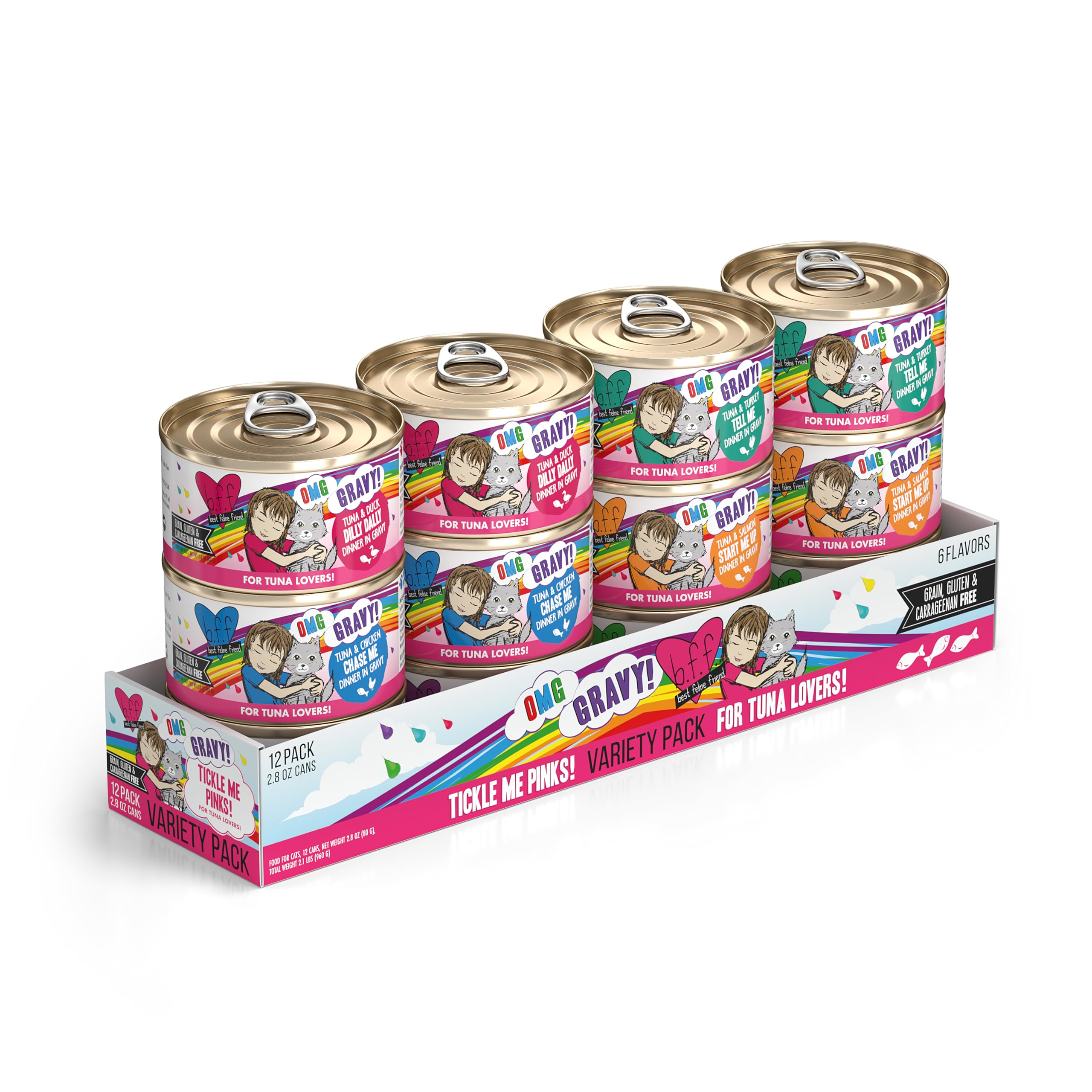 WeruvaB.F.F. OMG - Best Feline Friend Oh My Gravy!, Tickle Me Pinks! Variety Pack, 2.8oz Can (Pack of 12)