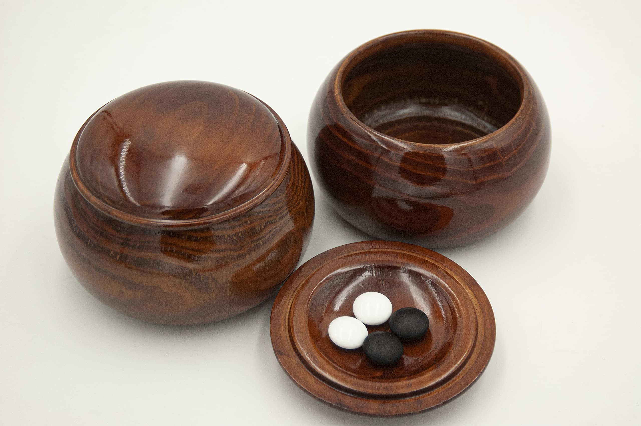 Go-Set Buchenfurnier-Brett (19x19/13x13, 13mm) mit Glassteinen und Holzdosen