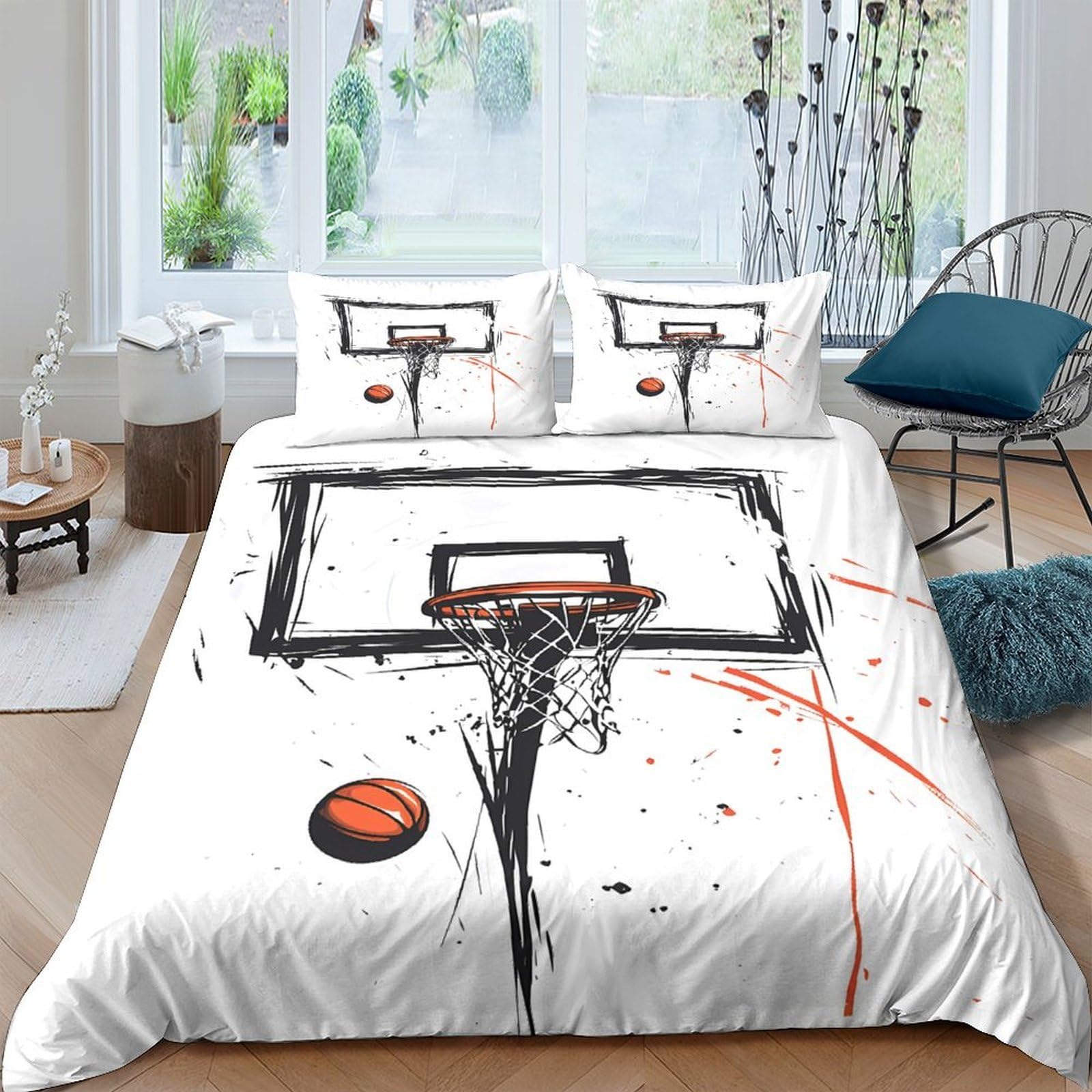 Ctjqhvkz Style-2 3D Printed Basketball Hoop Fitted Sheet Microfiber Soft Breathable Graffiti Mattress Cover For Bedroom Dorm Decor Single（135X200cm）