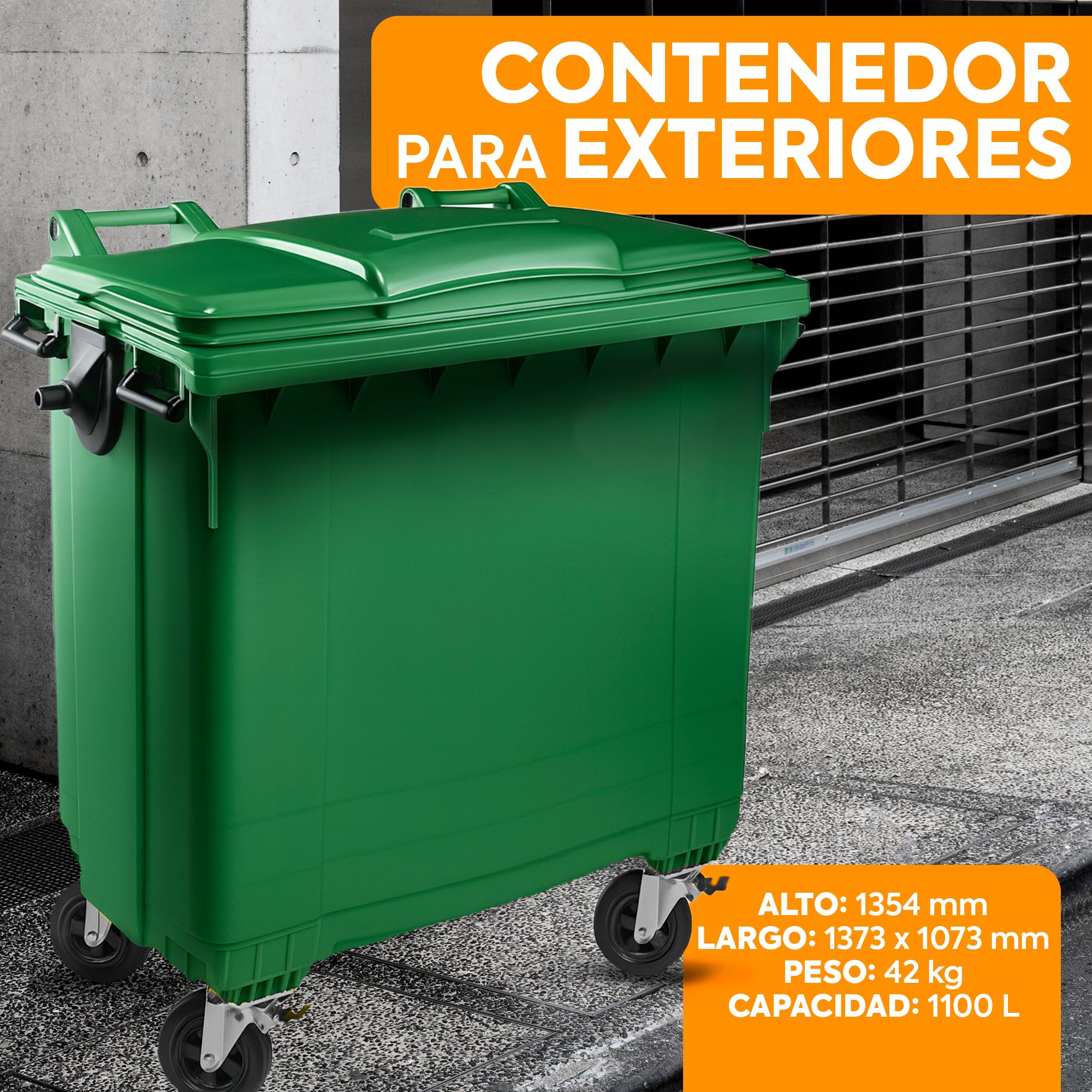 Contenedor Basura 1100 Litros Verde | Ruedas y Resistente