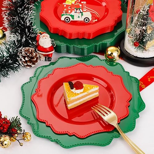 Miniatura 6 de COLOSUS Platos de plástico desechables, 60 unidades, platos de fiesta de plástico verde, 30 platos llanos resistentes de 10.5 pulgadas y 30 platos