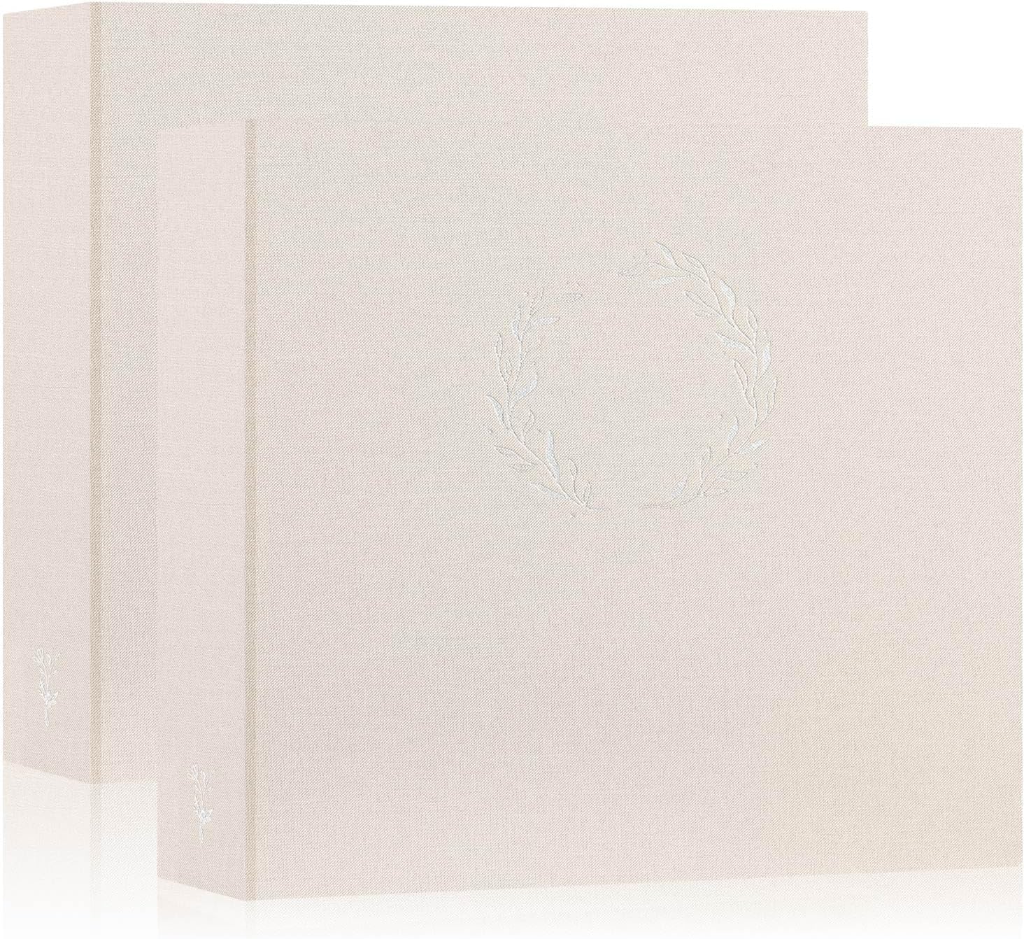Lanpn Photo Album Scrapbook 12x12, Linen Cover Wreath Design Top Load 3 Ring Folder Binder Photobook Photo Book 12 x 12 inch with 30 Plastic Sleeves 60 Pages Blue