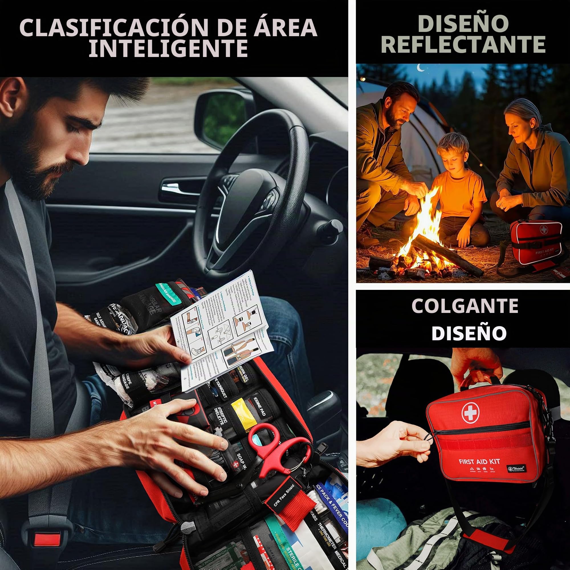 Kit de primeros auxilios de 430 piezas, bien organizado, impermeable, compacto, para cualquier emergencia, ideal para el hogar, oficina, coche, viajes, al aire libre, camping, senderismo, navegación
