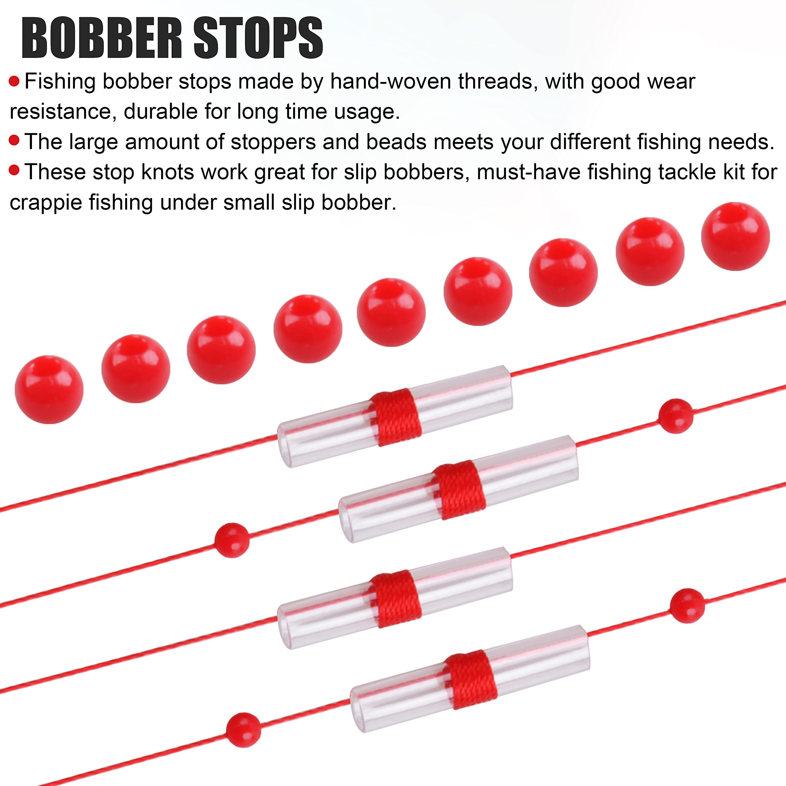 OROOTL Slip Bobber Stops and Beads Kit Float Stops Slip Knots and Plastic Fishing Beads Line Through Slip Bobbers Beads for Crappie Fishing Saltwater Freshwater Fishing Tackle