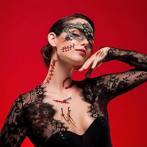 90 Halloween Temporary Tattoos Dark Spider Scar Designs Party Cosplay Kit(Black)