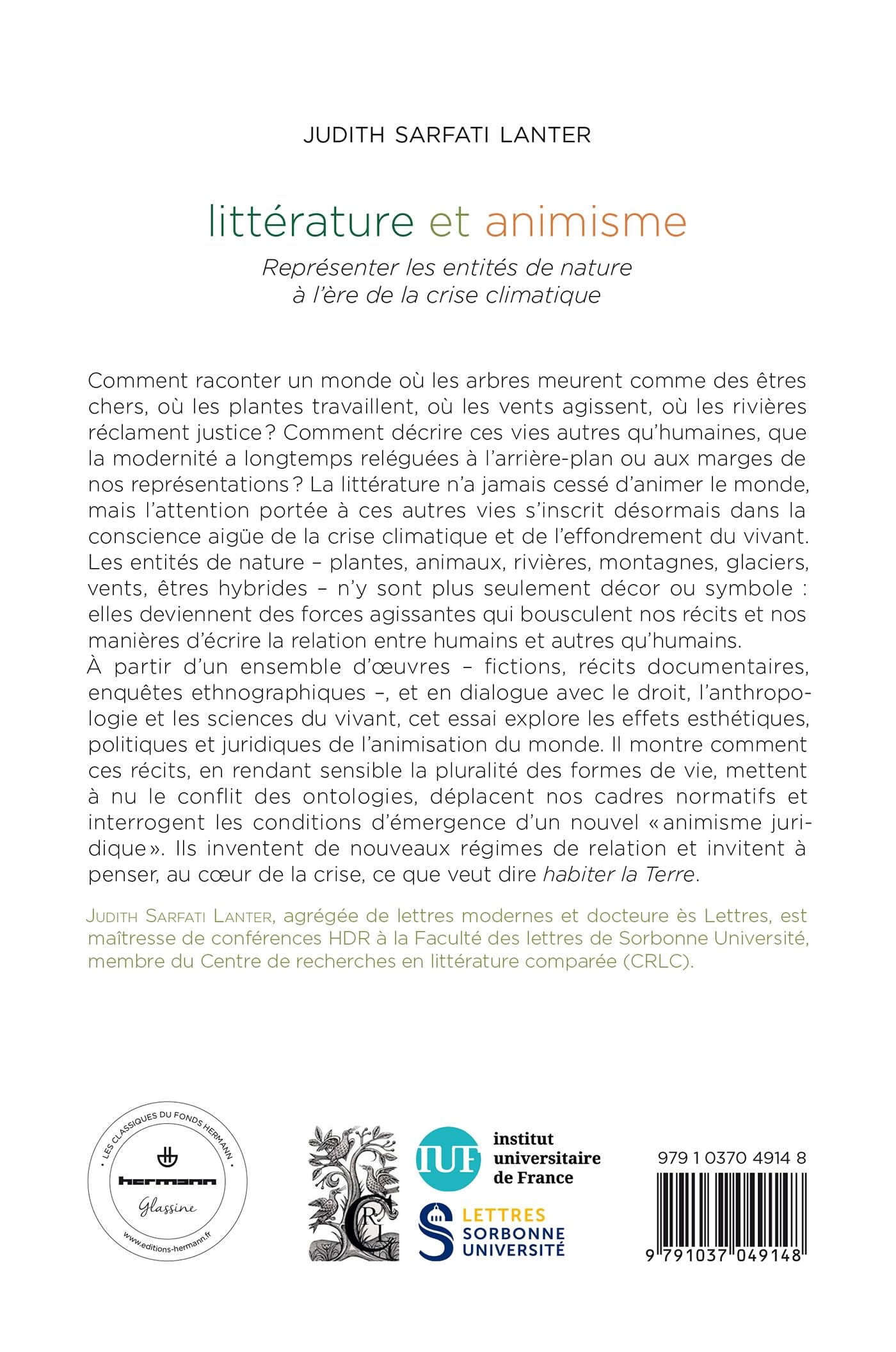 Littérature et animisme: Représenter les entités de nature à l'ère de la crise climatique. Littérature, droit, anthropologie