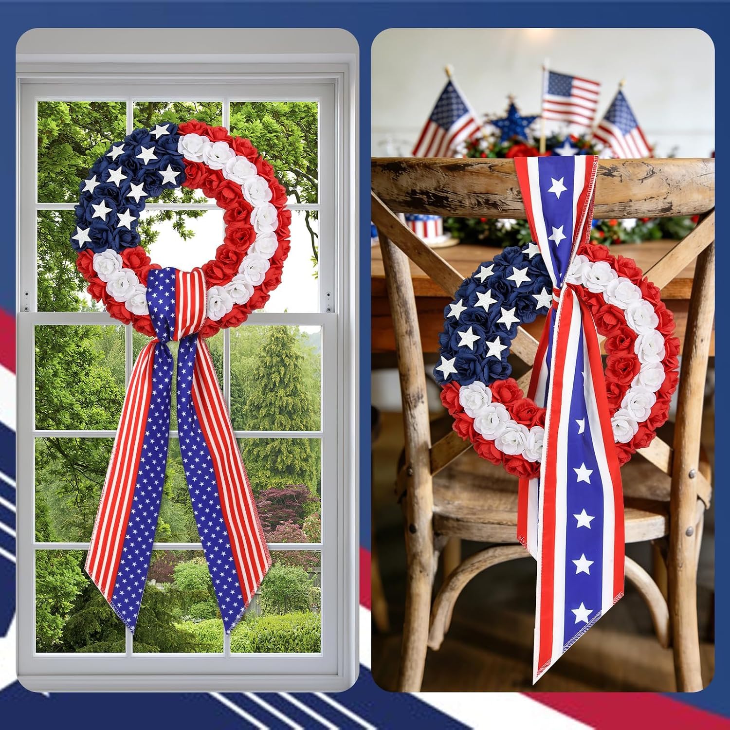 JULBEAR Patriotic Wreath Sash Kit 4 Pack Red White Blue Satin Garland Ribbons DIY Bow Accessories for Independence Day Front Door Yard Wall Decoration 57 inches x 4.5 inches