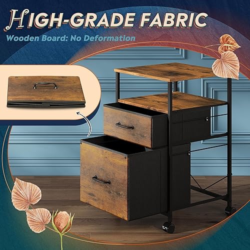 Miniatura 7 de DEVAISE Archivador móvil de 2 cajones, soporte de impresora rodante con estante de almacenamiento abierto, archivador vertical de tela para tamaño
