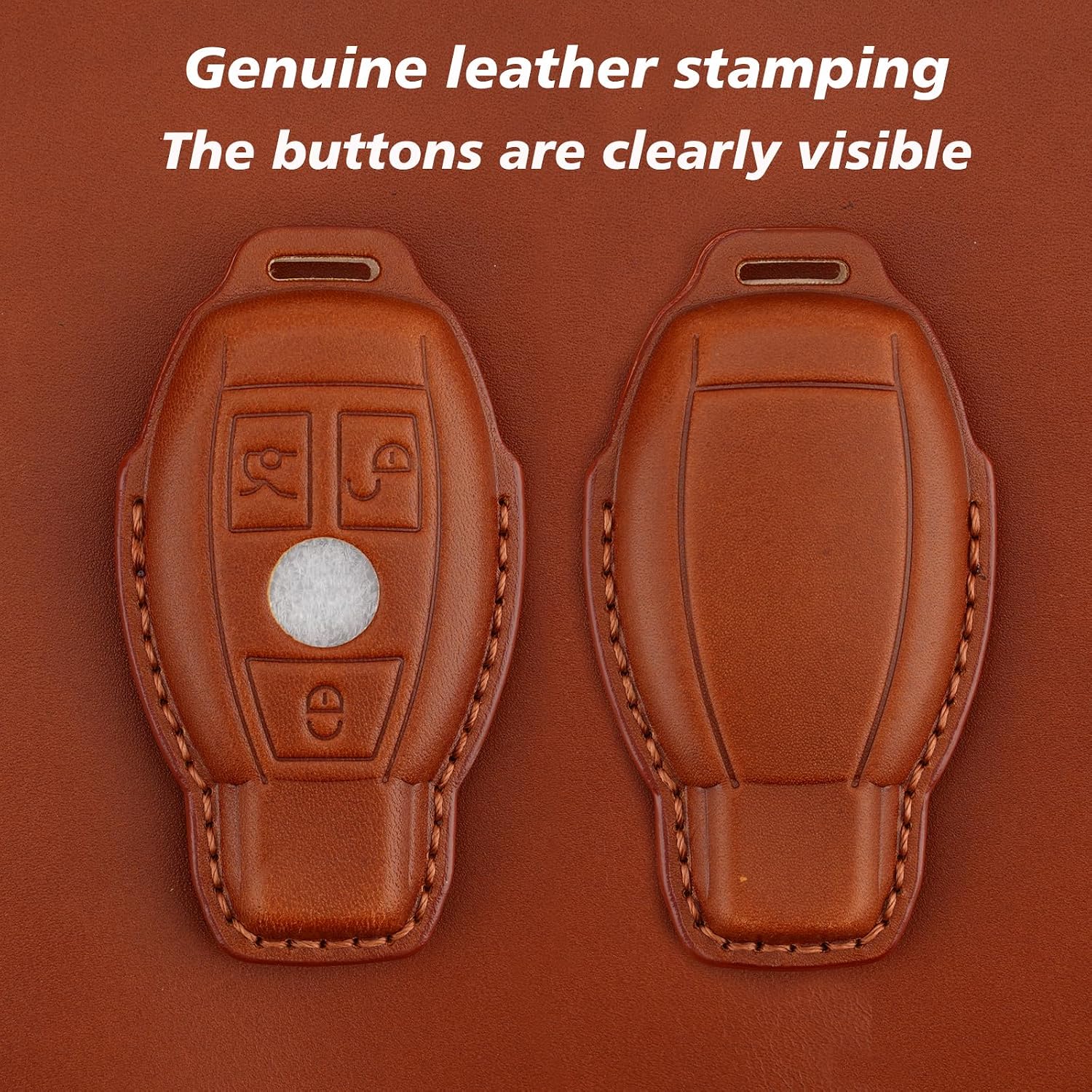 Leather Key fob Cover,Keychain Shell,Key case Protector Compatible with Mercedes Benz C E M S CLS CLK G AMG Smart Key (Dark brown)