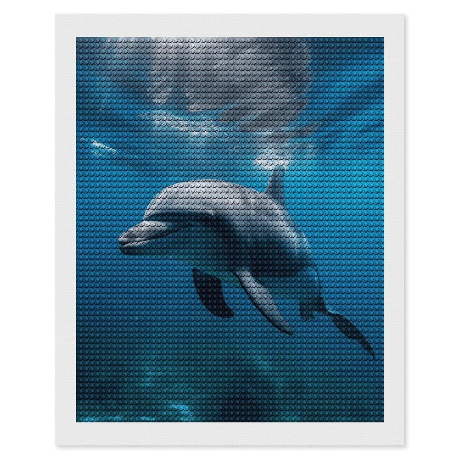 FekiLoot Dolphins in The Ocean1 Paint by Numbers Kit for Adults Beginner DIY Diamond Dots Paintings Round Full Drill Diamond Art Kits Picture Diamond Art Painting Kits for Home Decor 16"x20"
