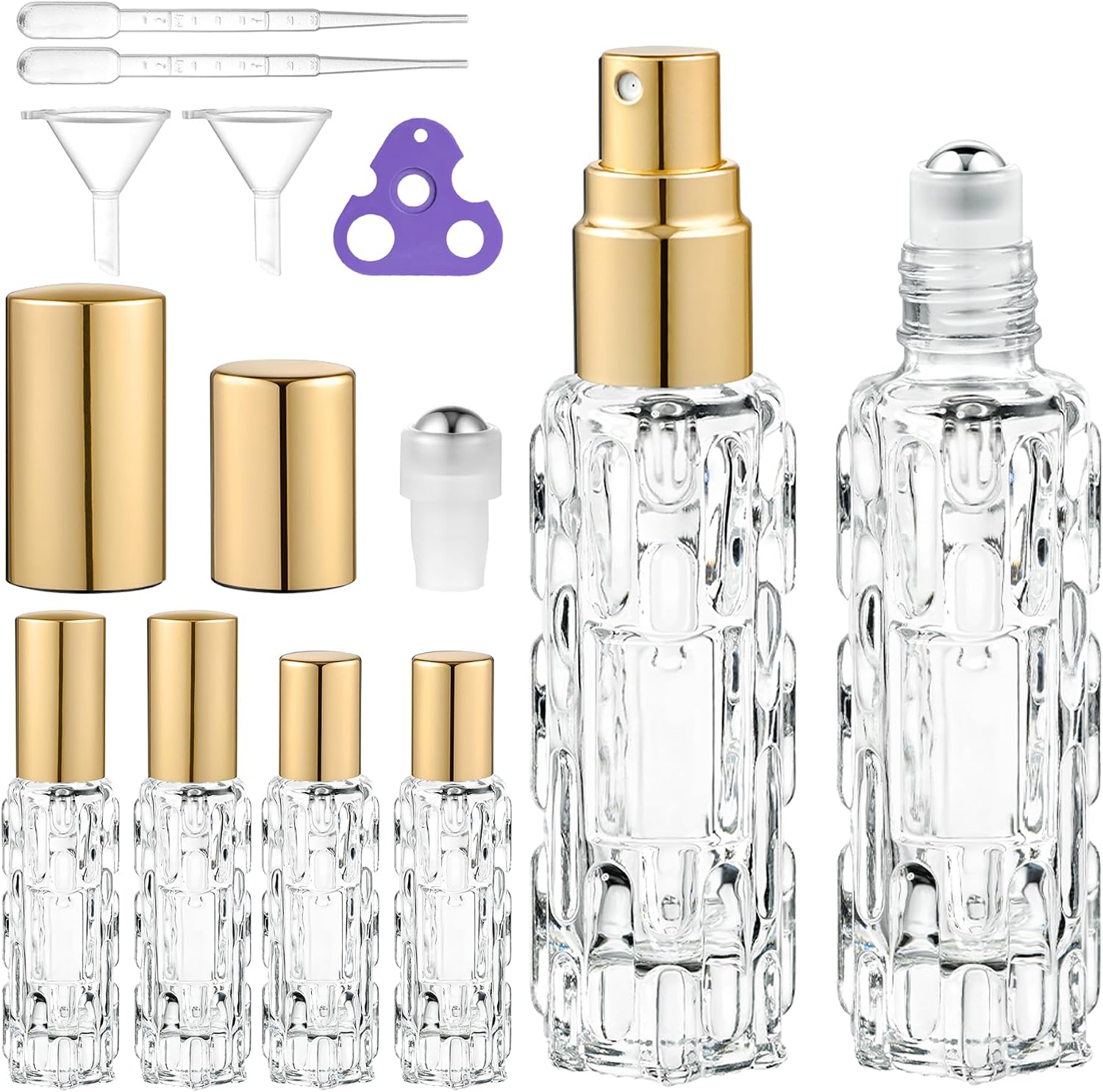 3×10ml Roller Bottles & 3×10ml Fine Mist Spray Bottles(Silver) | Roller and Spray in One Set for Two Uses, Refillable Glass Travel Bottle, For Essential Oils & Perfume, Ideal Gifts for Women