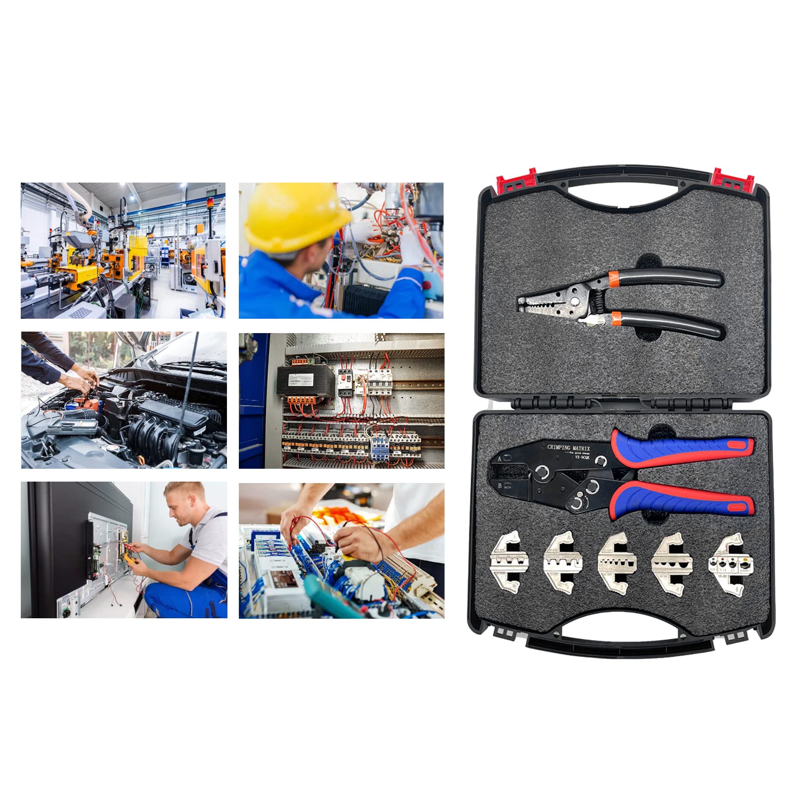 Kit de herramientas de crimpado de cambio rápido con caja, multifunción, pelacables, pelacables, terminales para virola / nailon / terminales aislados / no aislados, conectores termorretráctiles,