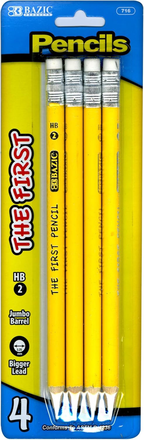 Kindergarten Pencils For Beginners BAZIC Pencil Wood Pre-Sharpened #2 HB Triangle Jumbo Pencils, Latex Free Eraser, Wood Pre Sharpened Yellow Pencils For School (3/Pack), 1-Pack Presharpened Pencils - Foto 7