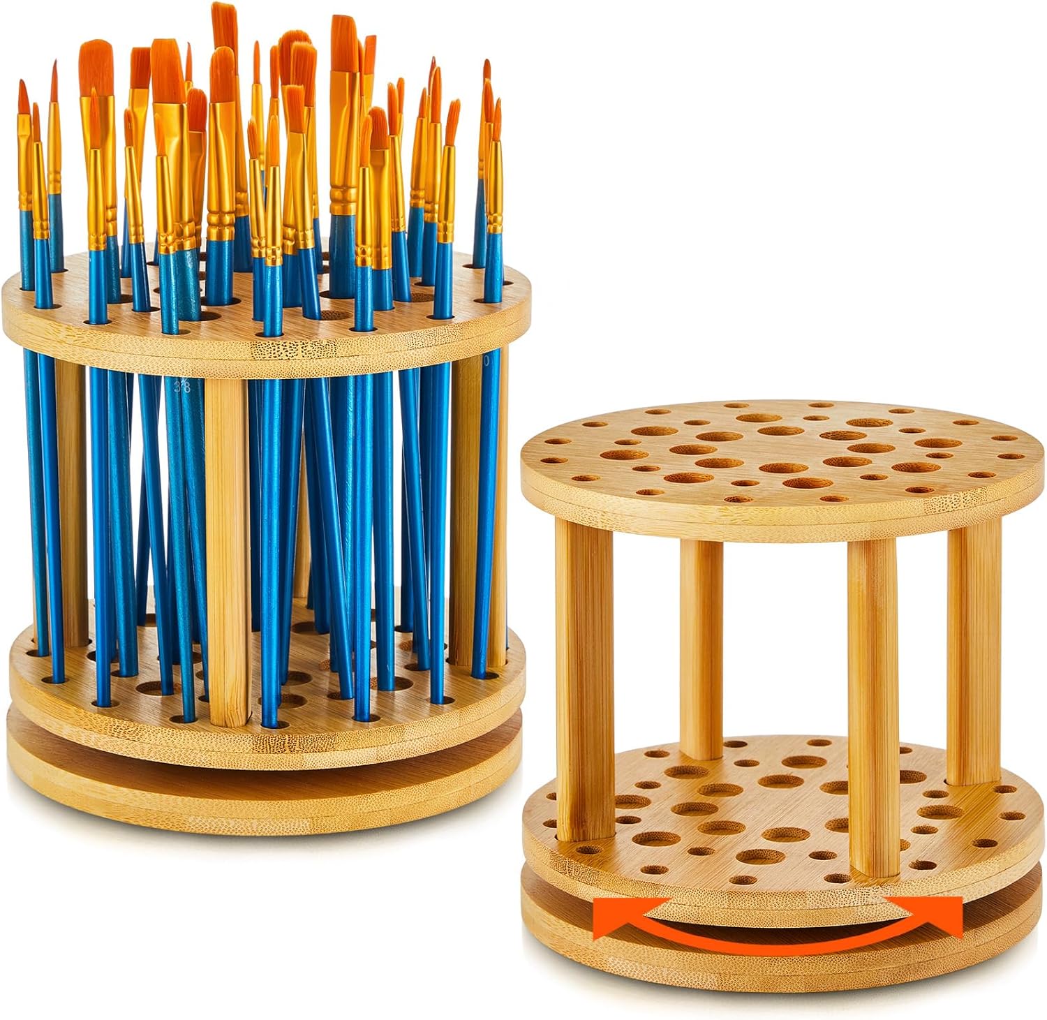 2 Pieces 360 Rotating Paint Brush Holder 40 Holes Wooden Paint Brush Organizer Large Capacity Paint Brush Holder for Artist Paint Brush Storage for Desk Arts Crafts Supply Organizer