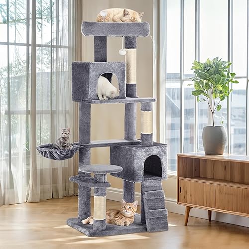 DWVO Light Gray Cat Tree Tower 70.8in for Indoor Cats: