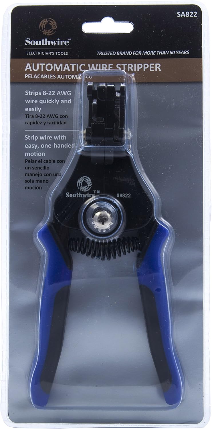 Southwire Automatic Stripper Tool - Strips 8-18 AWG Solid & 10-20 AWG Stranded Wires - Smooth One-Step Action - Spring-Loaded Return - Wire Stripper for Home Wiring