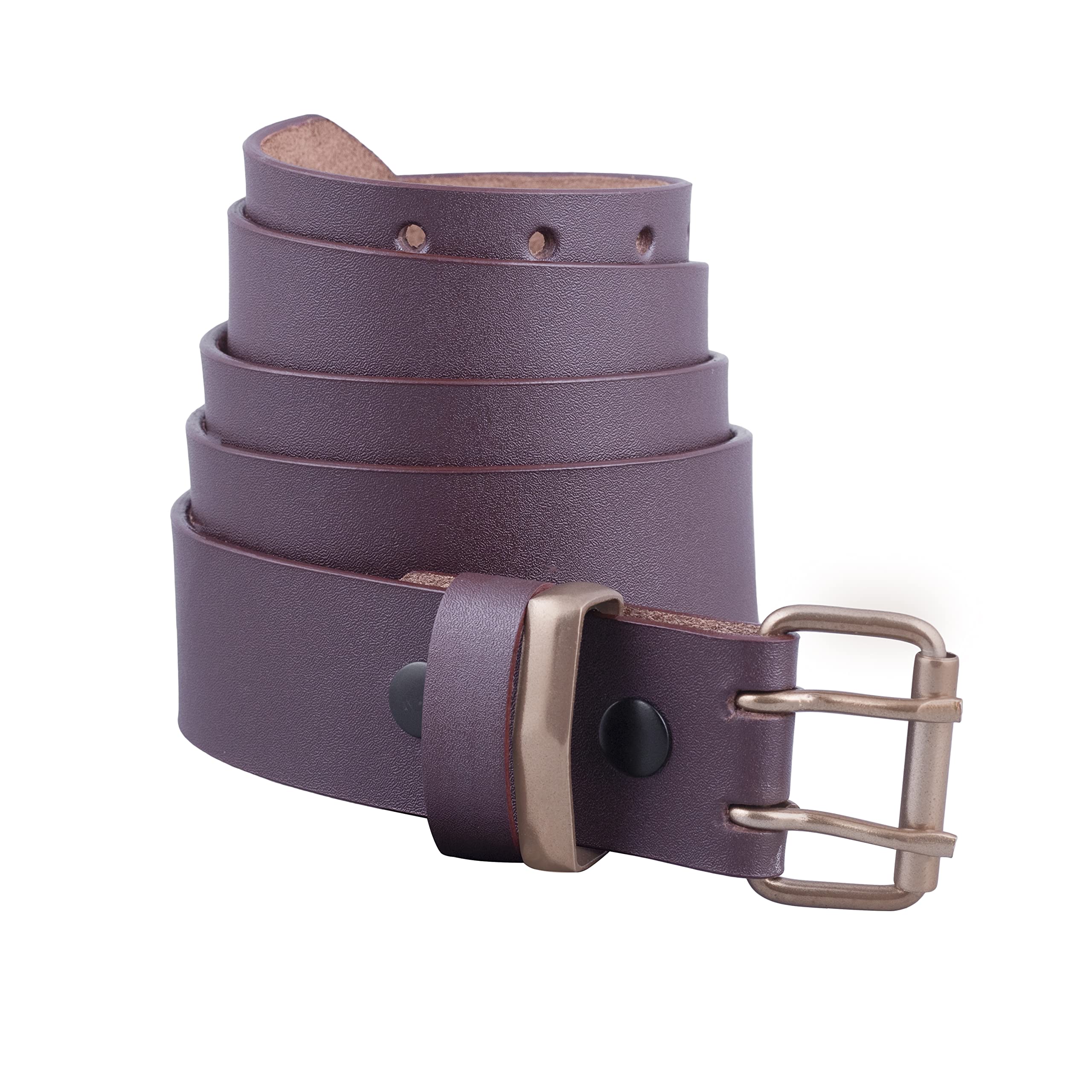 Daskz Leathers Leather Belts For Men Double Hole Prong Belt (100% GENUINE) Black/Brown waist belt Sizes 30'' to 72'' with Brown Metal Buckle perfect for Dress pants, Jeans DHB