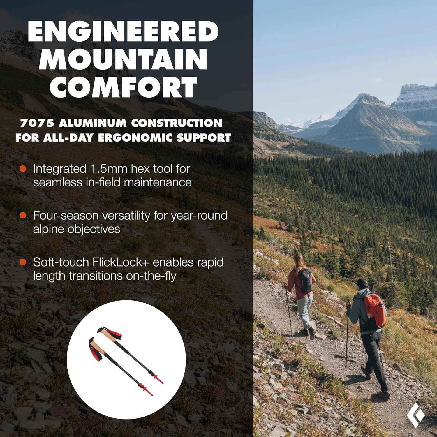 BLACK DIAMOND Pursuit Trekking Poles (Pair) | Natural Cork Grips | FlickLock Adjustable Aluminum Shafts | Ergonomic Poles for Hiking & Backpacking