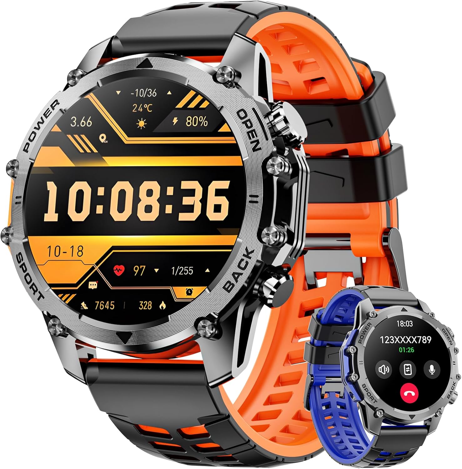 Hwagol Smart Watches for Men (Call/Notification),1.52''HD Military Smart Watch with Heart Rate/Sleep Monitor/Pedometer for Android and iOS,DIY Design Fitness Tracker,1 Pack with 2-Piece Look Set