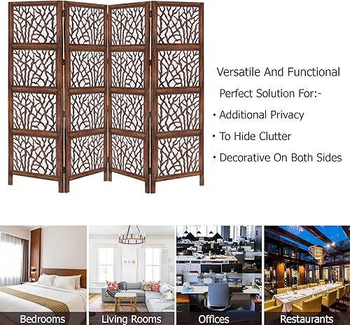 Miniatura 5 de Rajashtan biombo de madera antiguo hecho a mano color marrón de 72 pulgadas de alto, esculpido en ambos lados, completamente reversible, muy
