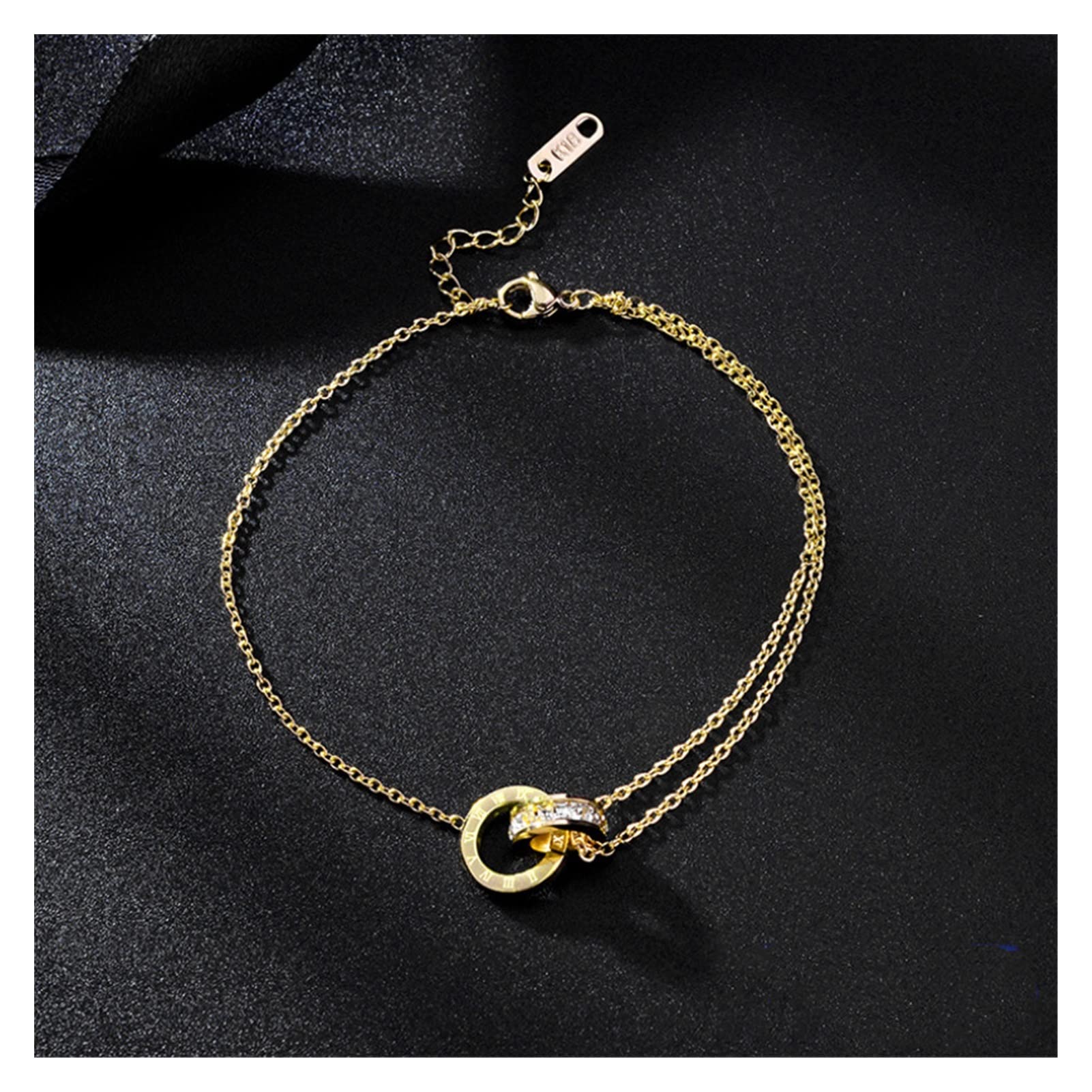 Tobilleras/Tobilleras Joyería de Moda Zircon Incrustado Adornos de Tobillo Redondo Charm Chain Tobillera para Mujeres Pulseras de Tobillo (Color : Gold)