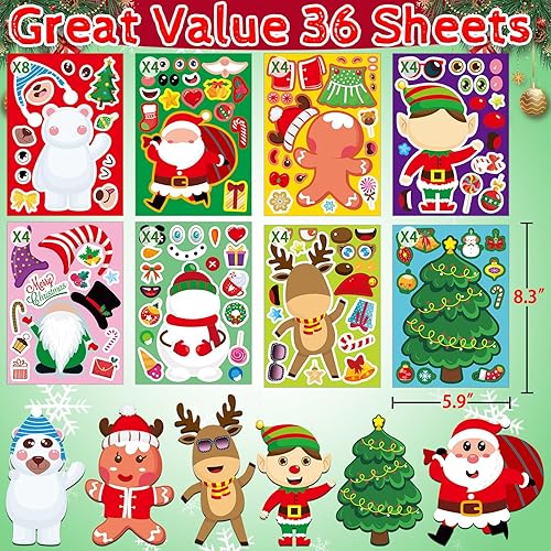 Miniatura 7 de 36 calcomanías de Navidad para niños, regalos de fiesta de Navidad para niños, relleno de bolsas de golosinas, haz tu propia calcomanía de Navidad,