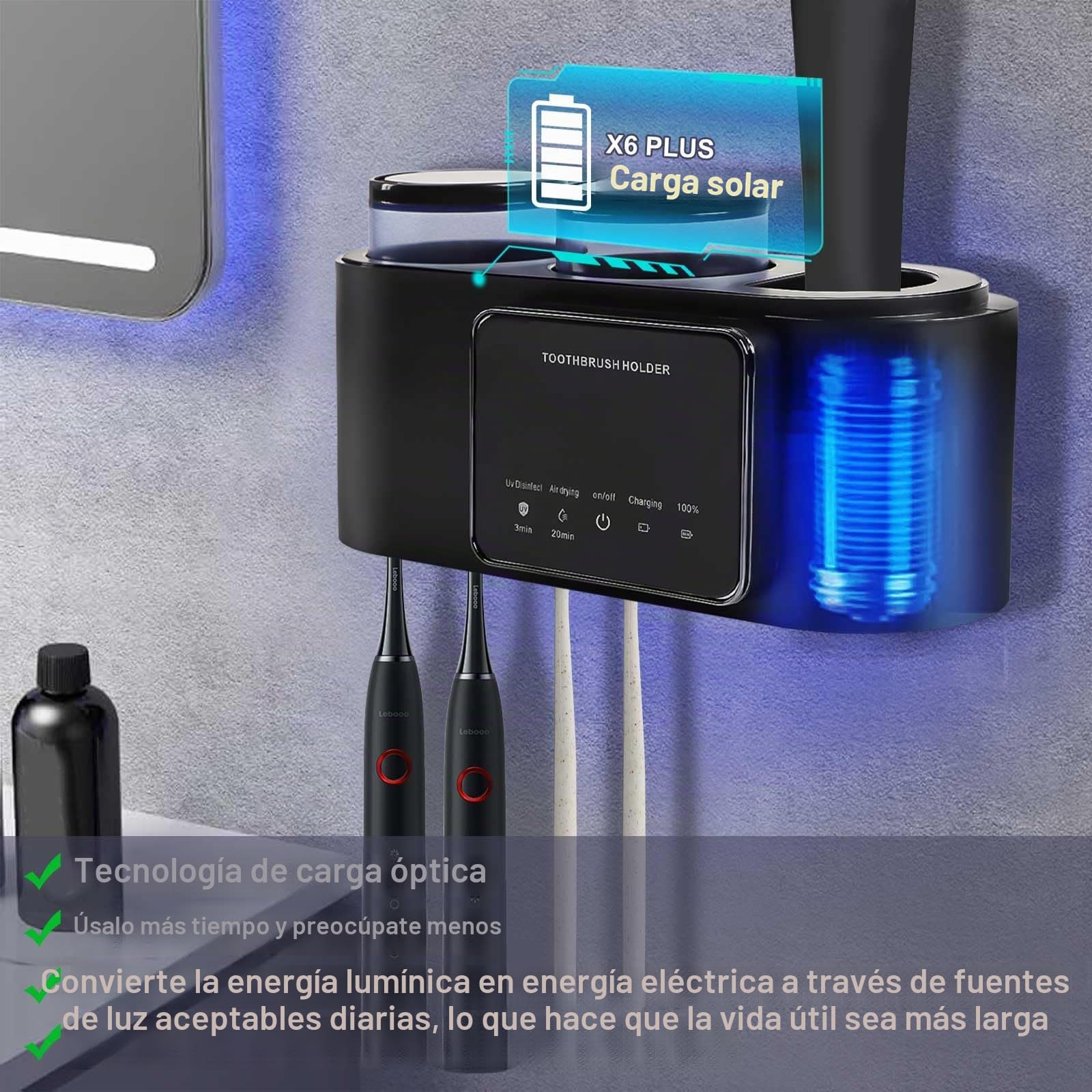 Desinfectante para Cepillo de Dientes UV para 4 Cepillos de Dientes, Esterilizador para Cepillo de Dientes Recargable por USB, Función de Temporizador Soporte Cepillos de Dientes para Baño