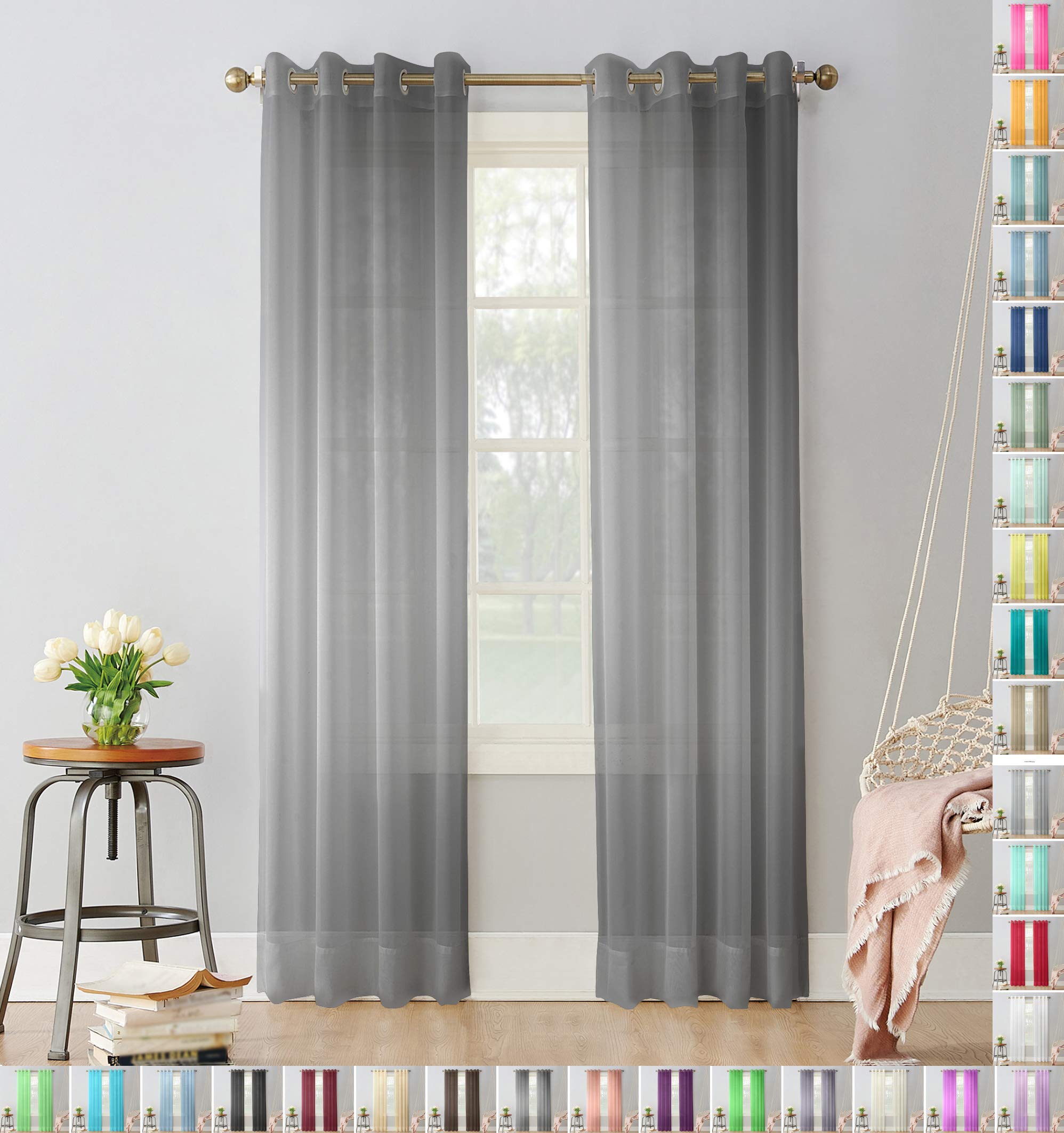 Megachest pair of sheer voile RING top (dark silver, 56" wideX108 drop(W142cmXH274cm))