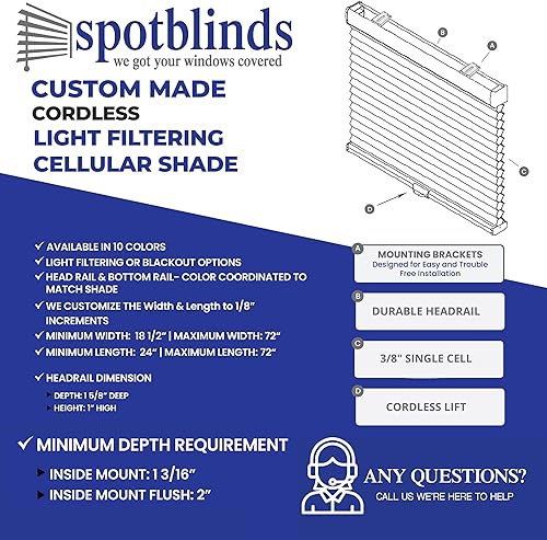 Miniatura 5 de Persianas celulares personalizadas para ventanas, plisadas individuales de 38 de pulgada, sin cordón, filtrantes de luz, persianas y revestimientos