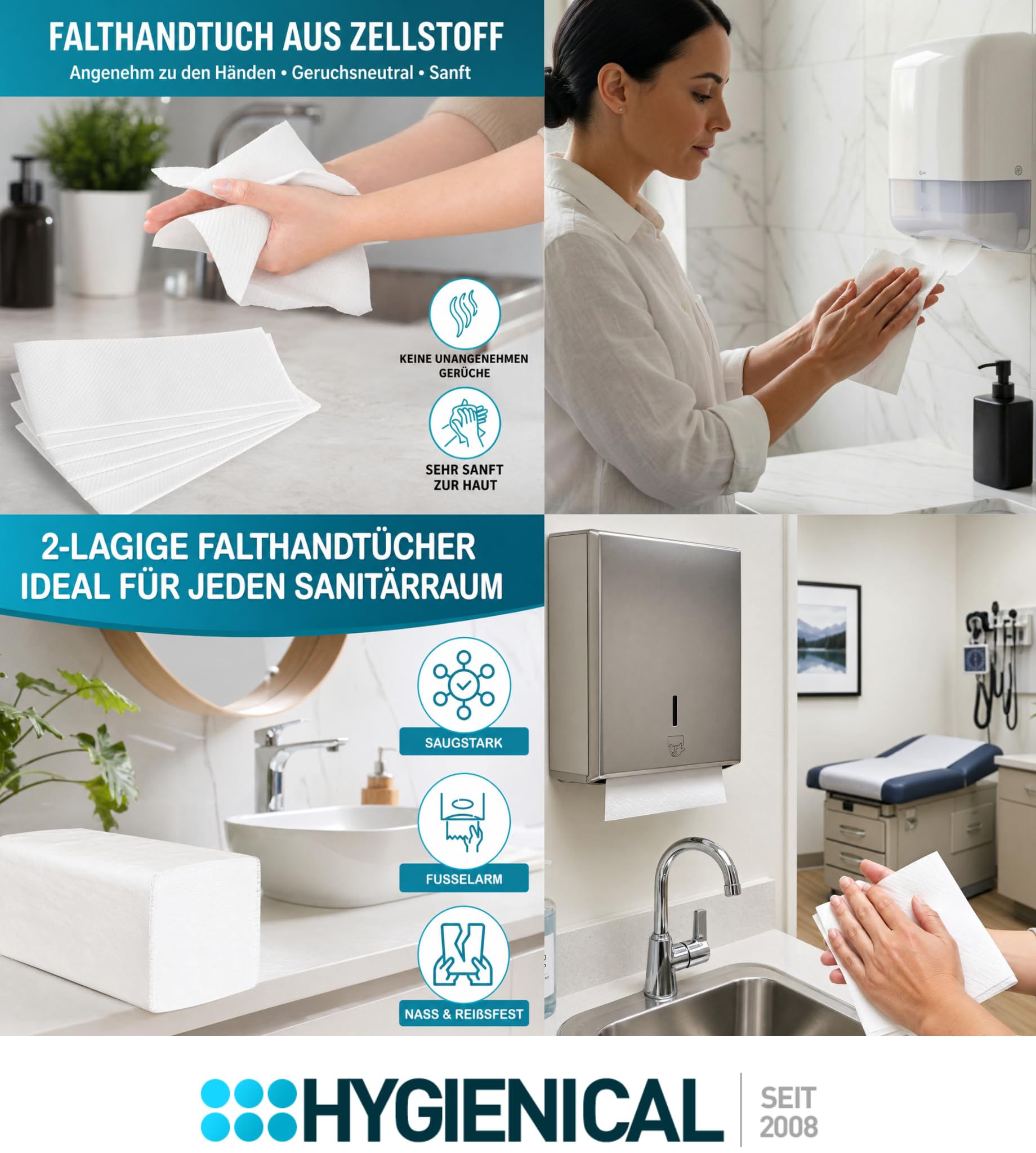 Premium-Papierhandtücher, 2-lagig, Zellstoff, 25 x 21 cm, 3.200 Blatt – Falthandtücher, Top-Handtuchpapier, Hygienischer Betriebsbedarf, Weiß, Für Büro, Gastronomie & Haushalt