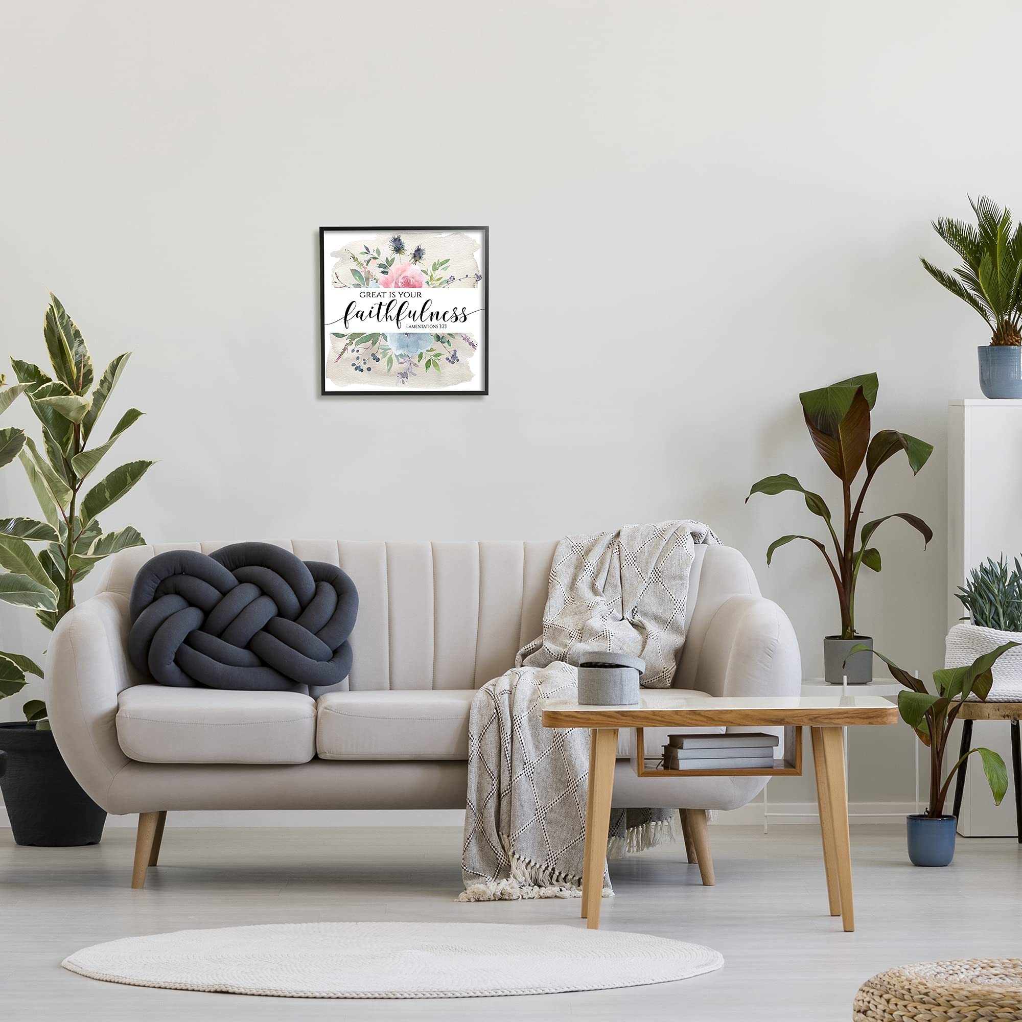 Stupell Industries Is Your Faithfulness Lamentations 3:23 Wild Florals Wall Art, 17 x 17, Black Framed