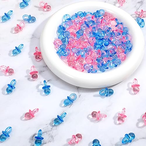Paquete de 100 mini chupones acrílicos, pequeños chupetes de baby shower, revelación de género para niños o niñas, mesa de fiesta dispersa, regalos