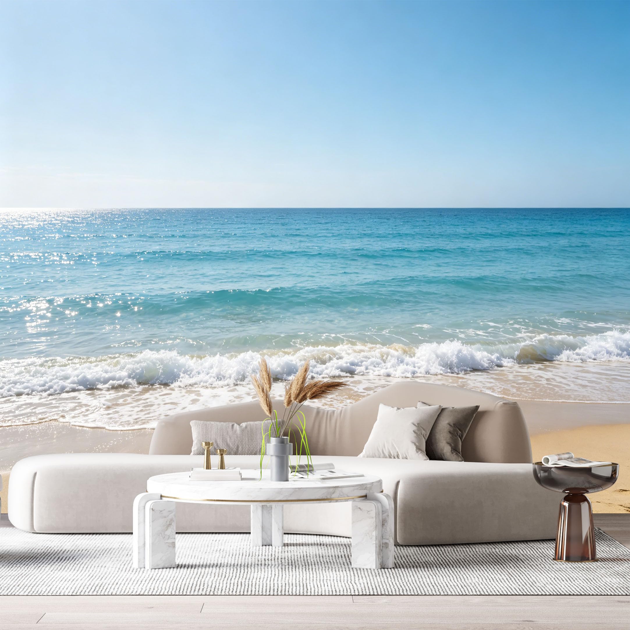 Custom Size Wall Murals Sunny Coastal Ocean Waves Blue Sea Horizon Shoreline SelfAdhesive Wall Fabric Removable Large Wallpaper for Photo Living Room