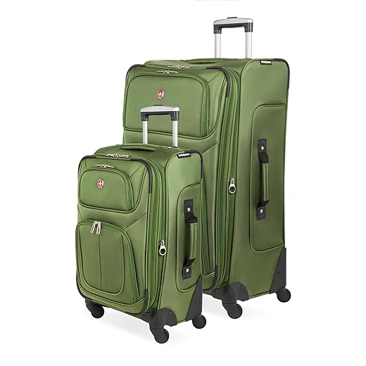 SWISSGEAR Sion Softside Expandable Spinner Luggage Durable Lightweight Travel Suitcase, Evergreen, 2-Piece Set (Carry-On/Large)