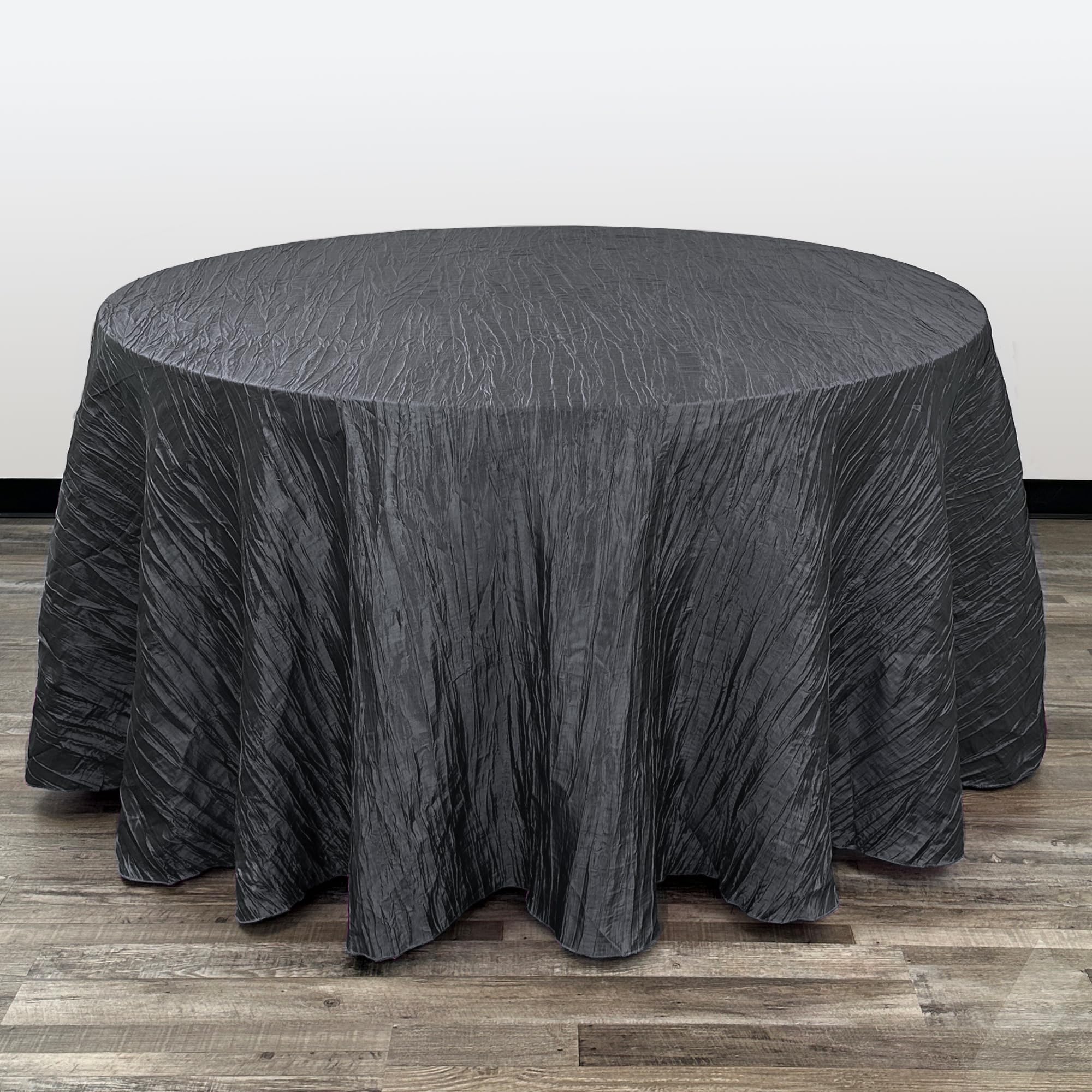 YOUR CHAIR COVERS - 108 Inch Round Crinkle Taffeta Tablecloth - Black