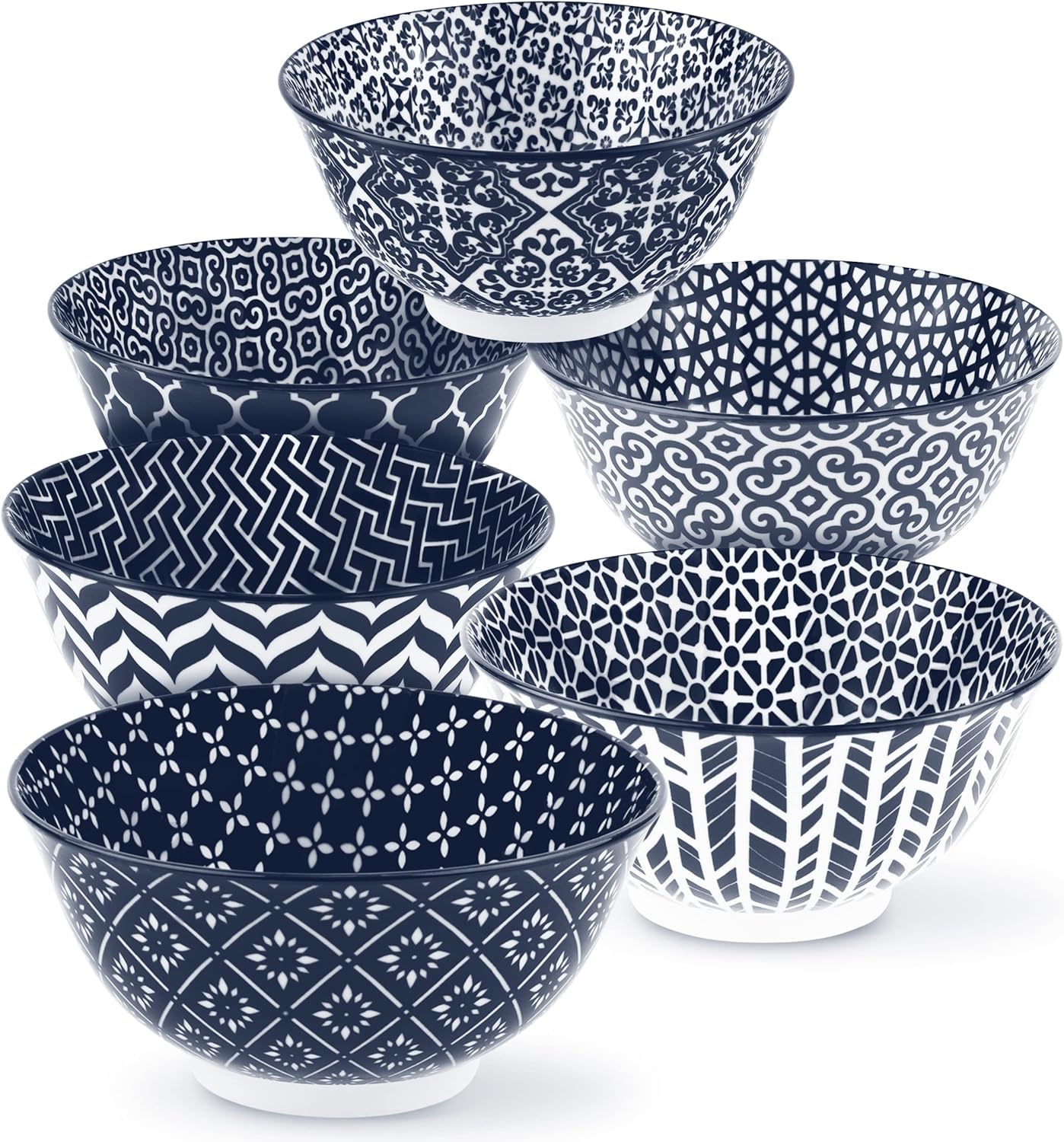 KooK Cuencos para cereales, fabricación de cerámica, colores vibrantes, diseños multicolor, cuencos para Acción de Gracias, Navidad y cocina, perfectos para sopa, pasta, ensalada, helado, azul y