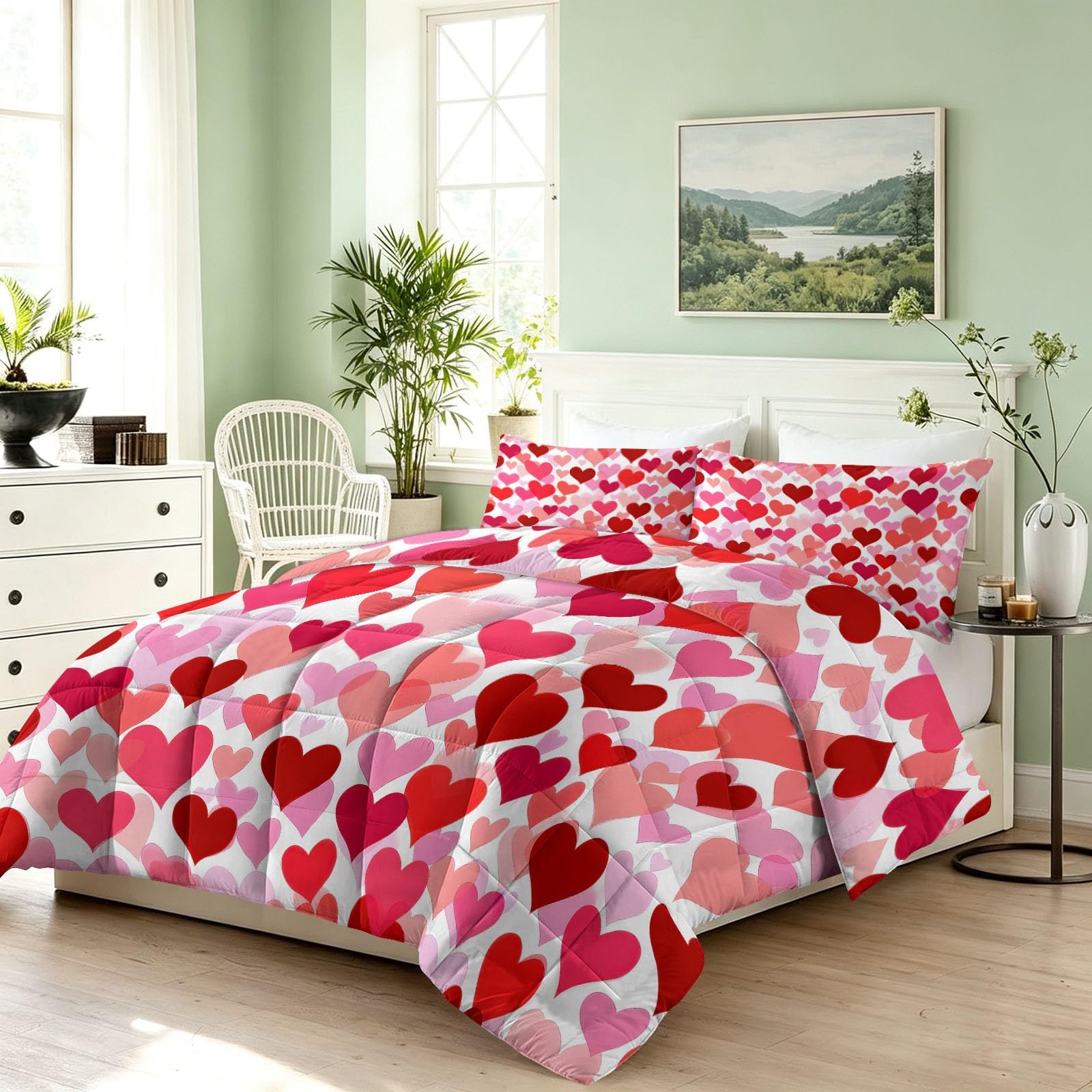 Bettdecke ohne Bezug 135x200 cm White Minimalist Flat Vector Style Antiallergisch Leichtsteppbett & Ganzjahresdecke - Waschbar mit 2 Kissenbezügen Heart Pink Tone Weiche und Atmungsaktive Wende