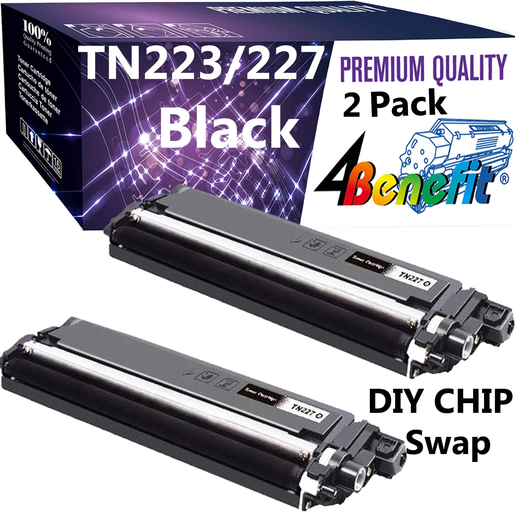 (Set of 2) 4Benefit Compatible Replacement TN223 Toner Cartridge tn227 TN227BK High Yield TN223BK (Black, 2-Pack) Use in HL-L3210CW HL-L3230CDW HL-L3270CDW HL-L3290CDW MFC-L3710CW Printer