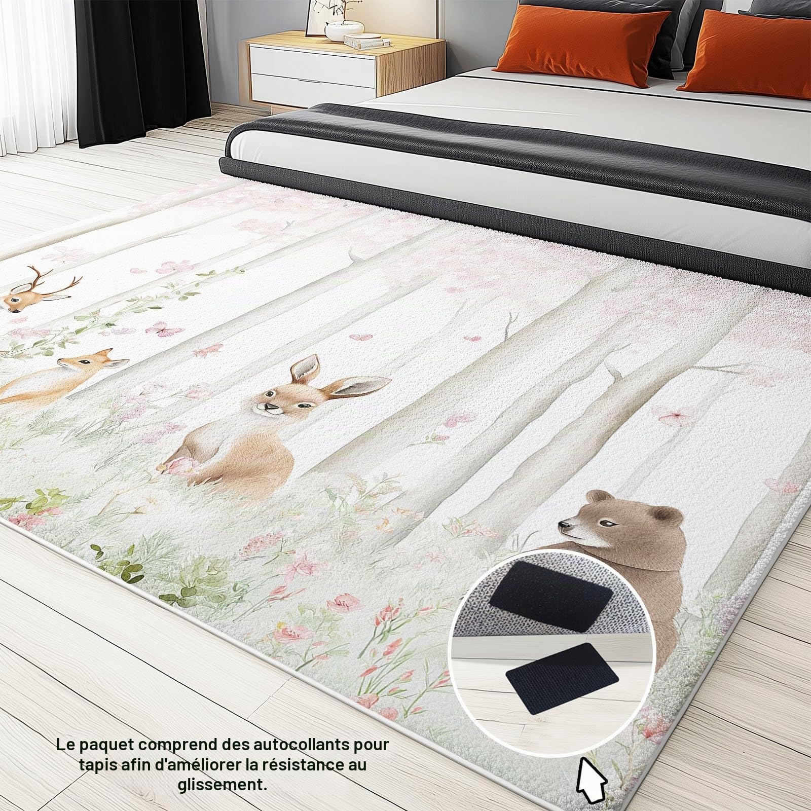 Tapis de décoration rectangulaire - Motif : forêt - Renard - avec Motif - Lavable - Antidérapant - en Flanelle Douce - pour Chambre d'enfant - 120 x 170 cm