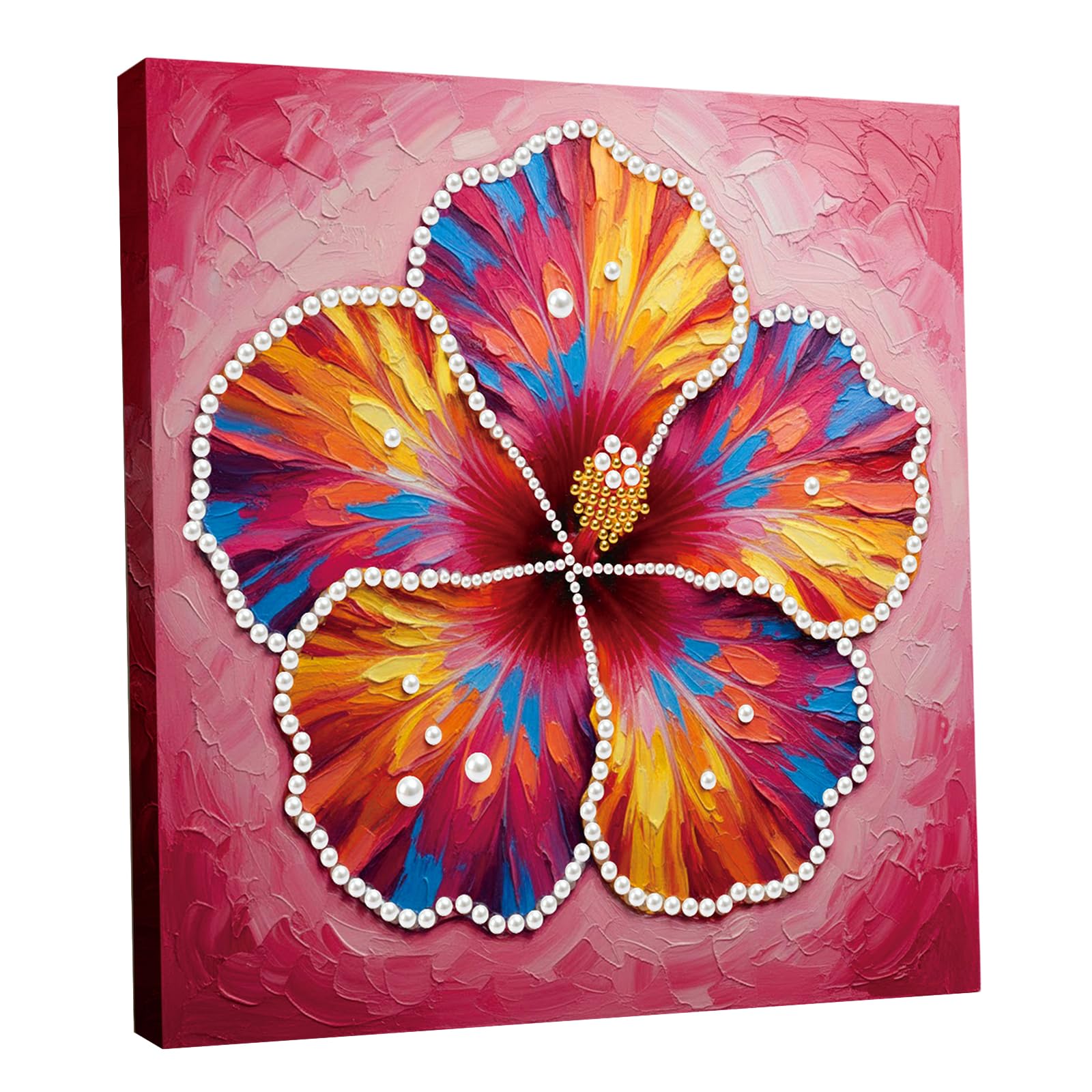 DIY Pearl Painting Kit with Wooden Frame, 3D Plastic Pearl Gemstone Ocean Art Craft for Adults Beginners, Diamond Art Kits for Adults, Home Wall Decor Ready Gift for Women(Blooming Flowers)(25*25cm)