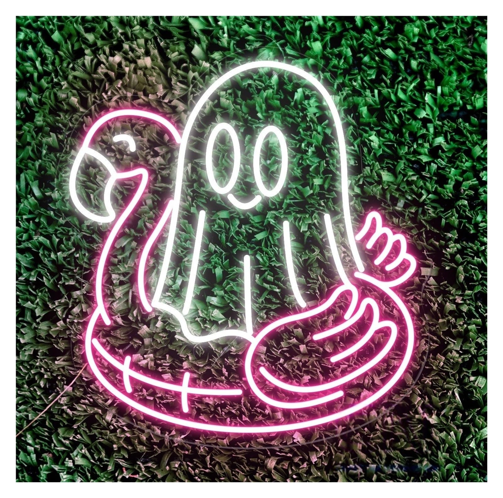 RONGCH Hanging Art Signs Boo and Flamingo Neon Sign Nursery Room Beach Party Gameroom Bedroom Bar Livingroom Birthday Wall Decoration 58cm