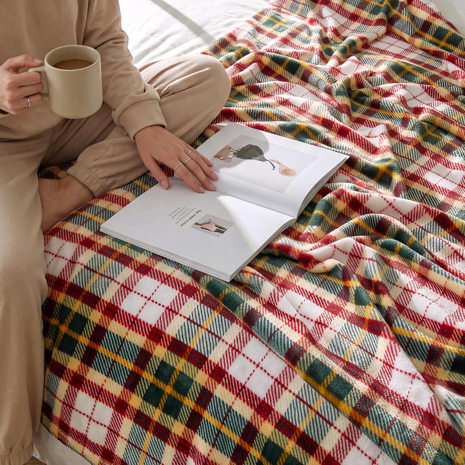 BEDELITE Tartan Plaid Fleece Twin Blanket for Couch, Christmas, 60"x80" image 4