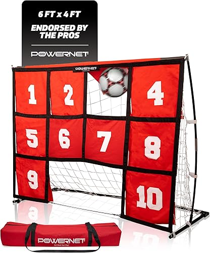 PowerNet Portería de fútbol numerada, red de 6 x 4 pies, 10 zonas numeradas, portería de fútbol con objetivos para entrenamiento de precisión,
