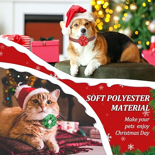 Miniatura 4 de 160 piezas de collar de Navidad para perro, flores, collar de perro de Navidad a granel, lazos de Navidad para perros, abalorios de aseo para perros