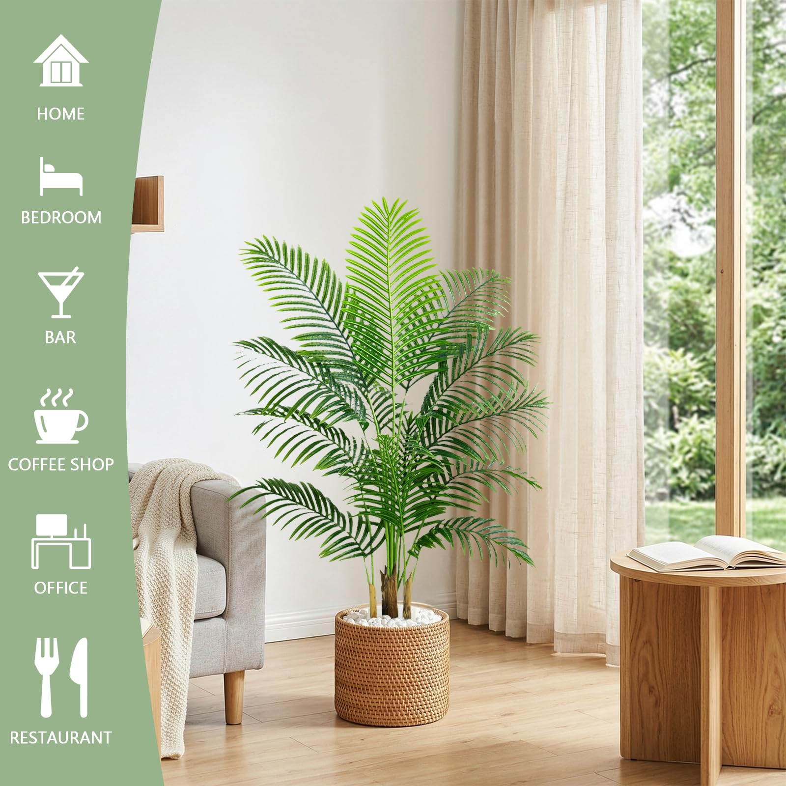 Künstliche Pflanzen 120cm, Kunstpflanze Palme Groß im Schwarzer Topf | Kunstpalme mit 13 Blätter | Kunstpflanzen wie echt für Zimmer Wohnzimmer Schlafzimmer Büro Balkon Innen Dekoration