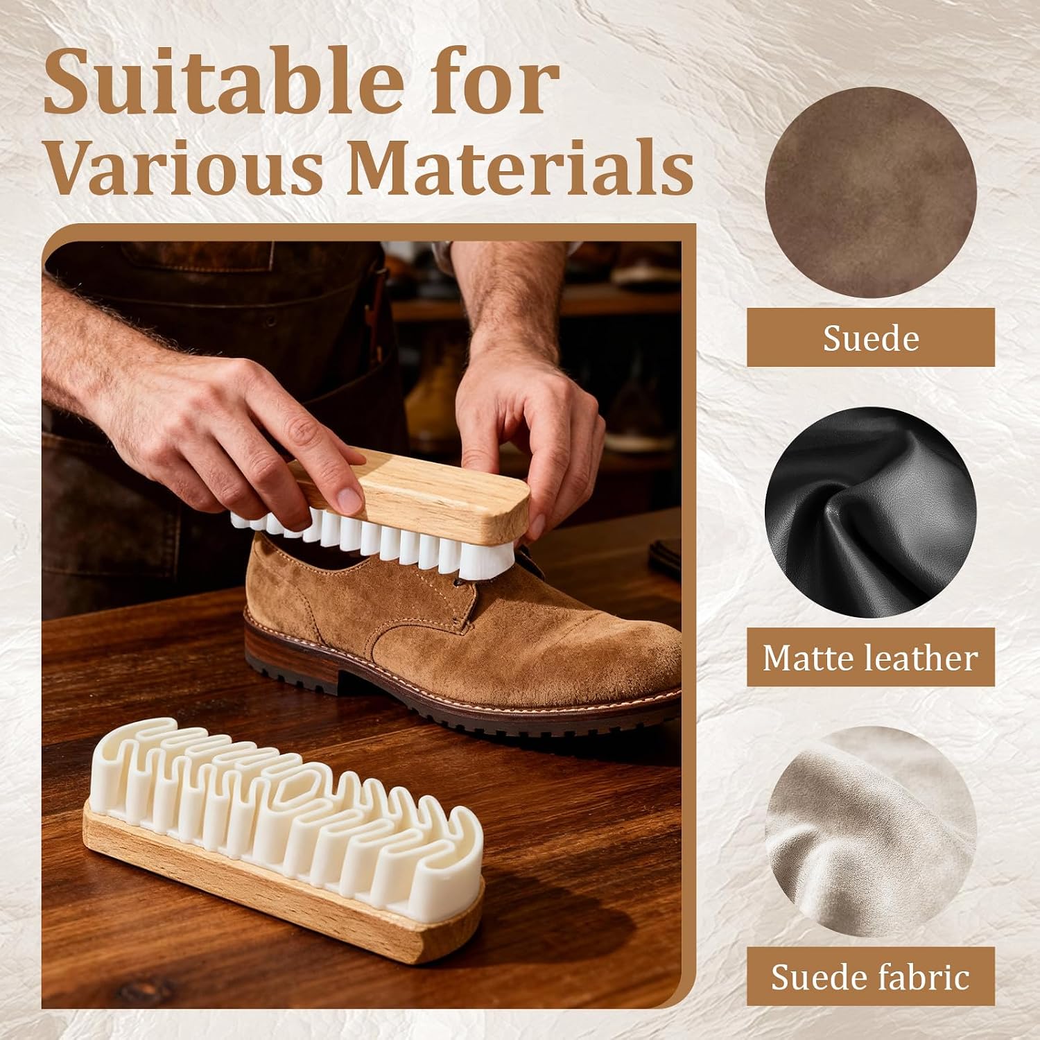 4 Pcs Silicone Suede Shoe Brushes with Suede Eraser and Cleaning Cloth, Nubuck Cleaning Brush Set for Suede Shoes, Boots, Sneakers, Jackets and Leather Care