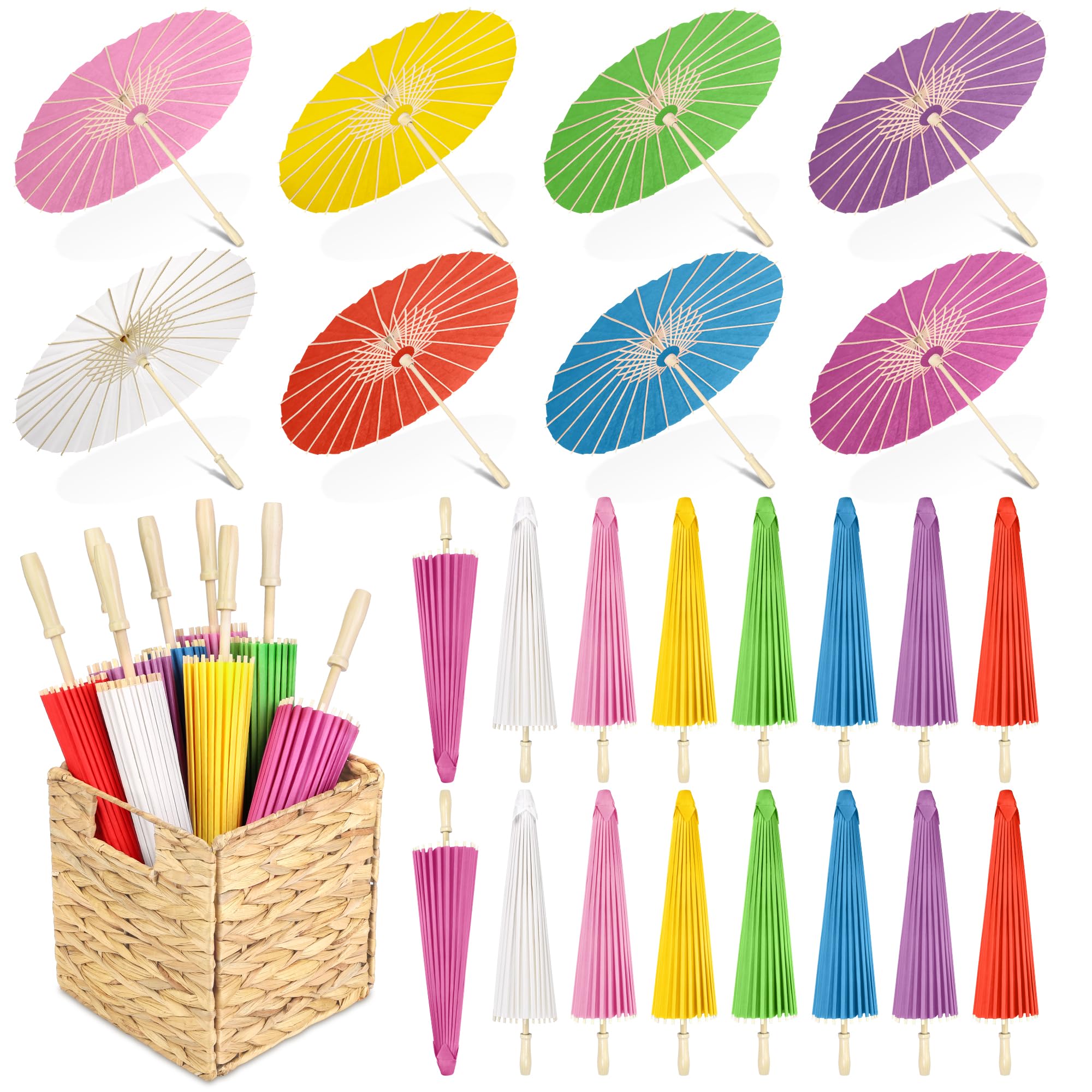 Aodaer 24 Pieces Wedding Paper Umbrella 23.6 Inch Multicolor Paper Decorative Chinese Japanese Parasol Umbrella Crafts Vintage DIY Painting Decor Paper Wedding Favor for Photography Props Bridal Party